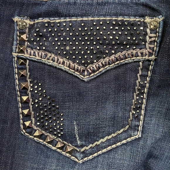 Rock and Roll Cowgirl Low Rise Studded Embellished Dark Blue Boot Cut Jeans 30 - Picture 12 of 16